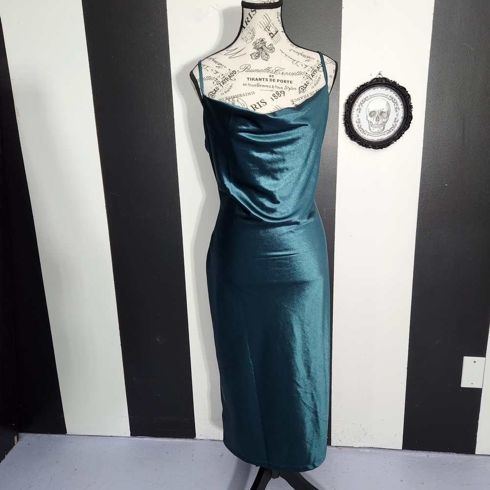 Teal Satin Midi Dress